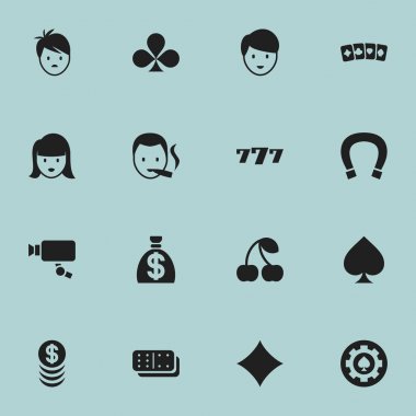 16 düzenlenebilir heyecan simgeler kümesi. Çocuk, kart takım elbise, kadın yüzü ve daha fazlası gibi simgeler içerir. Web, mobil, UI ve Infographic tasarımı için kullanılabilir.