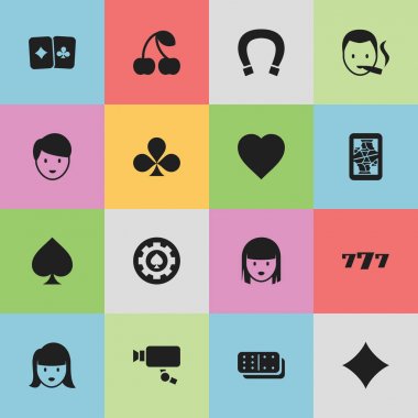 16 düzenlenebilir oyun simgeler kümesi. Kadın yüzü, Casino işçi, oyun kartı ve daha fazlası gibi simgeler içerir. Web, mobil, UI ve Infographic tasarımı için kullanılabilir.