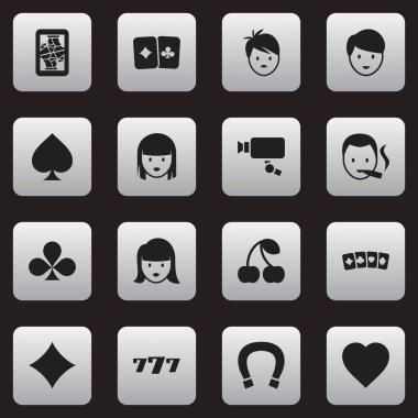 16 düzenlenebilir oyun simgeler kümesi. Kart takım elbise, Rhombus, Blackjack ve daha fazlası gibi simgeler içerir. Web, mobil, UI ve Infographic tasarımı için kullanılabilir.