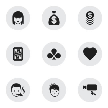 9 düzenlenebilir kumar simgeler kümesi. Yığılmış para, aşk, izleme Cam ve daha fazlası gibi simgeler içerir. Web, mobil, UI ve Infographic tasarımı için kullanılabilir.