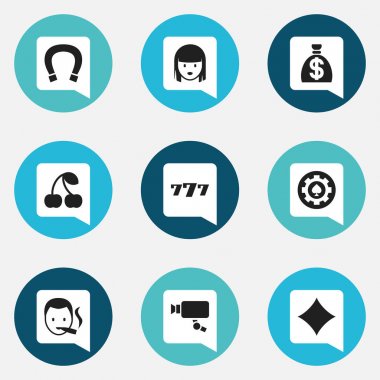 9 düzenlenebilir heyecan simgeler kümesi. Paran, kadın yüzü, şanslı-7 ve daha fazlası gibi simgeler içerir. Web, mobil, UI ve Infographic tasarımı için kullanılabilir.