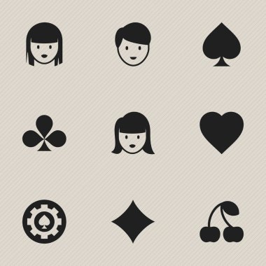 9 düzenlenebilir kumar simgeler kümesi. Aşk, oyun kartı, Shamrock ve daha fazlası gibi simgeler içerir. Web, mobil, UI ve Infographic tasarımı için kullanılabilir.