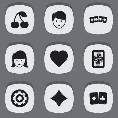 9 düzenlenebilir iş simgeler kümesi. Siyah kalp, Casino işçi, kadın yüzü ve daha fazlası gibi simgeler içerir. Web, mobil, UI ve Infographic tasarımı için kullanılabilir.