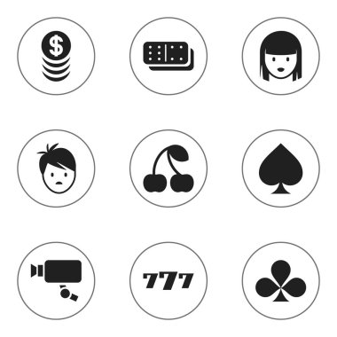 9 düzenlenebilir heyecan simgeler kümesi. Şanslı-7, Cam, çocuk ve diğer izleme gibi simgeler içerir. Web, mobil, UI ve Infographic tasarımı için kullanılabilir.