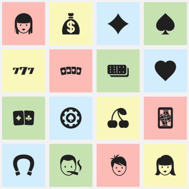 16 düzenlenebilir oyun simgeler kümesi. Sigara içen, kart takım elbise, paran ve daha fazlası gibi simgeler içerir. Web, mobil, UI ve Infographic tasarımı için kullanılabilir.