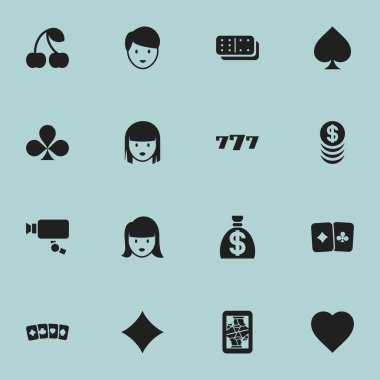 16 düzenlenebilir Casino simgeler kümesi. Aşk, oyun kartı, Shamrock ve daha fazlası gibi simgeler içerir. Web, mobil, UI ve Infographic tasarımı için kullanılabilir.