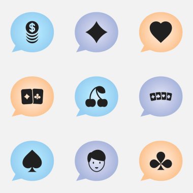 9 düzenlenebilir oyun simgeler kümesi. Shamrock, sevgi, oyun kartı ve daha fazla gibi simgeler içerir. Web, mobil, UI ve Infographic tasarımı için kullanılabilir.