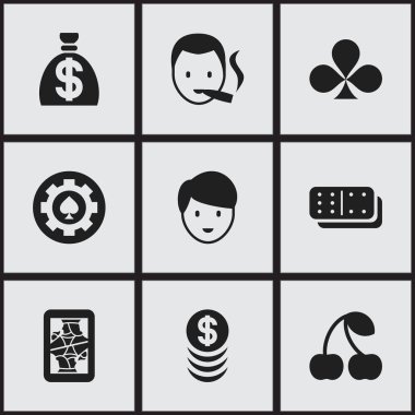 9 düzenlenebilir heyecan simgeler kümesi. Simgeleri gibi Casino işçi, Bones oyun, Sigara içen ve daha fazlasını içerir. Web, mobil, UI ve Infographic tasarımı için kullanılabilir.