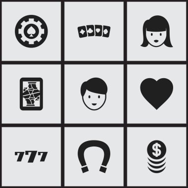 9 düzenlenebilir iş simgeler kümesi. Casino işçi, kart takım elbise, şanslı-7 ve daha fazlası gibi simgeler içerir. Web, mobil, UI ve Infographic tasarımı için kullanılabilir.