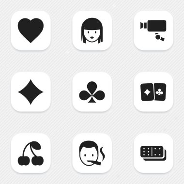 9 düzenlenebilir heyecan simgeler kümesi. Kadın yüzü, Sigara içen, Shamrock ve daha fazlası gibi simgeler içerir. Web, mobil, UI ve Infographic tasarımı için kullanılabilir.