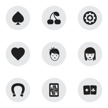9 düzenlenebilir oyun simgeler kümesi. Aşk, çocuk, Blackjack ve daha fazlası gibi simgeler içerir. Web, mobil, UI ve Infographic tasarımı için kullanılabilir.