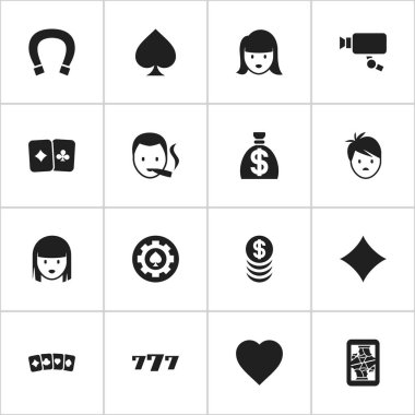 16 düzenlenebilir Casino simgeler kümesi. Şans tılsımı, kadın yüzü, kadın yüzü ve daha fazlası gibi simgeler içerir. Web, mobil, UI ve Infographic tasarımı için kullanılabilir.