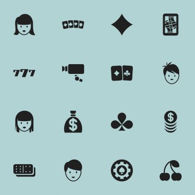 16 düzenlenebilir Casino simgeler kümesi. Kart çifti, Casino işçi, Blackjack ve daha fazlası gibi simgeler içerir. Web, mobil, UI ve Infographic tasarımı için kullanılabilir.
