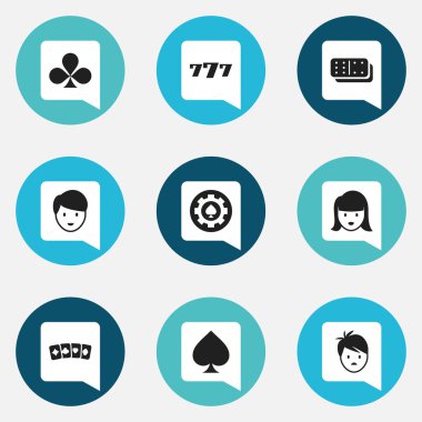 9 düzenlenebilir oyun simgeler kümesi. Bones oyun, oyun kartı, şanslı-7 ve daha fazlası gibi simgeler içerir. Web, mobil, UI ve Infographic tasarımı için kullanılabilir.