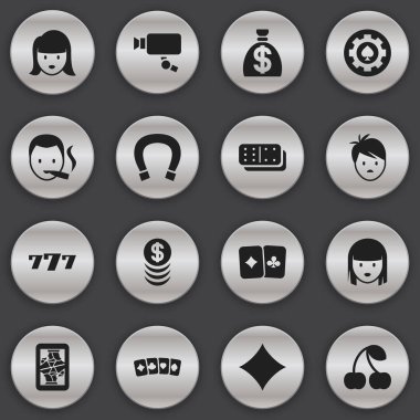 16 düzenlenebilir Casino simgeler kümesi. Simgeleri gibi çocuk, Sigara içen, yığılmış para ve daha fazlasını içerir. Web, mobil, UI ve Infographic tasarımı için kullanılabilir.