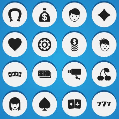 16 düzenlenebilir kumar simgeler kümesi. Rhombus, aşk, kart çift ve daha fazlası gibi simgeler içerir. Web, mobil, UI ve Infographic tasarımı için kullanılabilir.