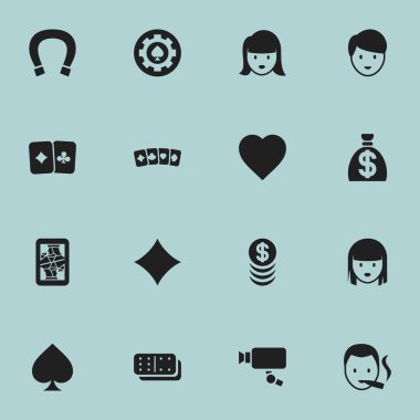 16 düzenlenebilir oyun simgeler kümesi. Casino işçi, yığılmış para, sevgi ve daha fazla gibi simgeler içerir. Web, mobil, UI ve Infographic tasarımı için kullanılabilir.