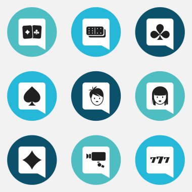 9 düzenlenebilir oyun simgeler kümesi. Kart çifti, Rhombus, kadın yüzü ve daha fazlası gibi simgeler içerir. Web, mobil, UI ve Infographic tasarımı için kullanılabilir.