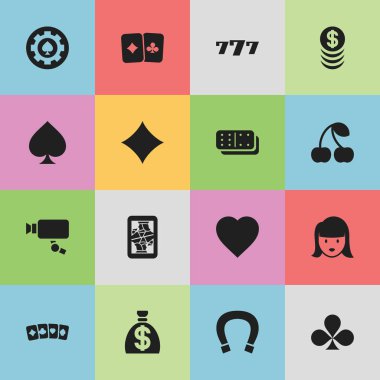 16 düzenlenebilir Casino simgeler kümesi. Blackjack, kart çifti, Bones oyun ve daha fazlası gibi simgeler içerir. Web, mobil, UI ve Infographic tasarımı için kullanılabilir.