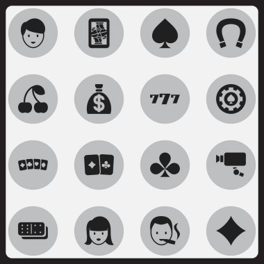 16 düzenlenebilir kumar simgeler kümesi. Şans tılsımı, paran, Sigara içen ve daha fazlası gibi simgeler içerir. Web, mobil, UI ve Infographic tasarımı için kullanılabilir.