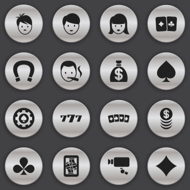 16 düzenlenebilir Casino simgeler kümesi. Sembolleri Cam, Casino işçi, şans tılsımı ve daha fazla izleme gibi içerir. Web, mobil, UI ve Infographic tasarımı için kullanılabilir.