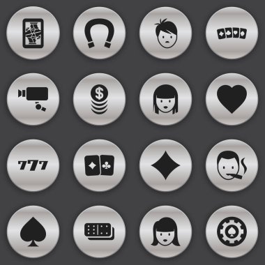 16 düzenlenebilir Casino simgeler kümesi. Oyun kartı, Sigara içen, çocuk ve daha fazlası gibi simgeler içerir. Web, mobil, UI ve Infographic tasarımı için kullanılabilir.