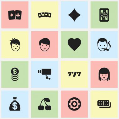 16 düzenlenebilir heyecan simgeler kümesi. Paran, Cam, kart çifti ve diğer izleme gibi simgeler içerir. Web, mobil, UI ve Infographic tasarımı için kullanılabilir.