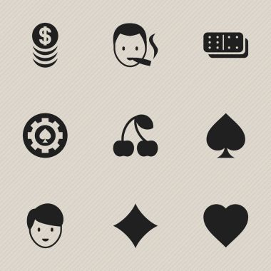 9 düzenlenebilir Casino simgeler kümesi. Sigara içen, oyun kartı, siyah kalp ve daha fazlası gibi simgeler içerir. Web, mobil, UI ve Infographic tasarımı için kullanılabilir.
