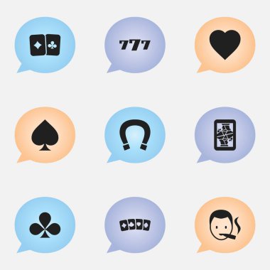 9 düzenlenebilir heyecan simgeler kümesi. Kart çifti, şanslı-7, kart takım elbise ve daha fazlası gibi simgeler içerir. Web, mobil, UI ve Infographic tasarımı için kullanılabilir.