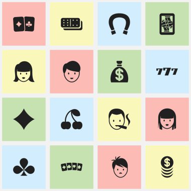 16 düzenlenebilir heyecan simgeler kümesi. Şans tılsımı, çocuk, yığılmış para ve daha fazlası gibi simgeler içerir. Web, mobil, UI ve Infographic tasarımı için kullanılabilir.