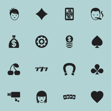 16 düzenlenebilir iş simgeler kümesi. Semboller gibi izleme Cam, oyun kartı, kadın yüzü ve daha fazlasını içerir. Web, mobil, UI ve Infographic tasarımı için kullanılabilir.