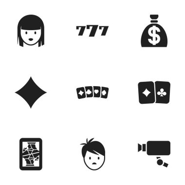 9 düzenlenebilir heyecan simgeler kümesi. Rhombus, kart çifti, Blackjack ve daha fazlası gibi simgeler içerir. Web, mobil, UI ve Infographic tasarımı için kullanılabilir.