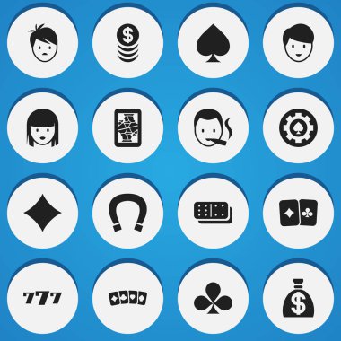 16 düzenlenebilir heyecan simgeler kümesi. Şanslı-7, Rhombus, Bones oyun ve daha fazlası gibi simgeler içerir. Web, mobil, UI ve Infographic tasarımı için kullanılabilir.