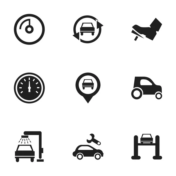 Ensemble de 9 icônes de trafic modifiables. Comprend des symboles tels que Fil, Voiture de véhicule, Service automatique et plus. Peut être utilisé pour le Web, mobile, interface utilisateur et infographie . — Image vectorielle