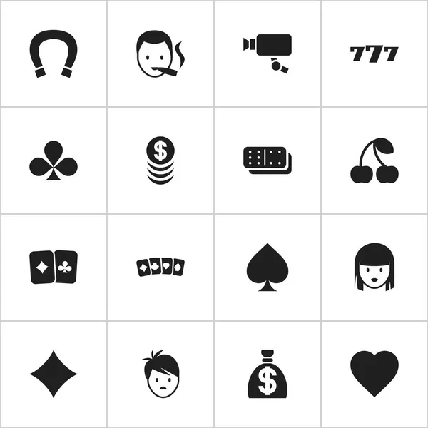Set Of 16 Editable Casino Icons. Includes Symbols Such As Lucky Seven, Moneybag, Card Suits And More. Can Be Used For Web, Mobile, UI And Infographic Design. — Stock Vector