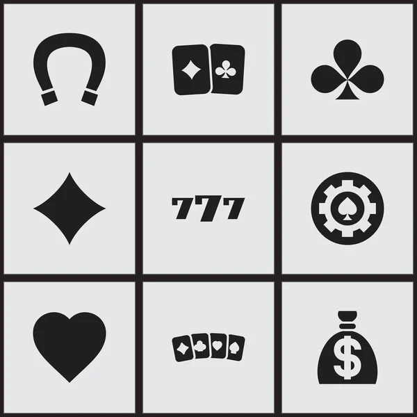 Set di 9 icone di eccitazione modificabili. Include simboli come coppia di carte, rombo, cuore nero e altro ancora. Può essere utilizzato per la progettazione web, mobile, UI e infografica . — Vettoriale Stock
