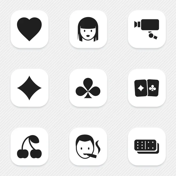 Set de 9 iconos de emoción editables. Incluye símbolos como la cara femenina, fumador, trébol y más. Puede ser utilizado para el diseño de la tela, móvil, interfaz de usuario e infografía . — Archivo Imágenes Vectoriales