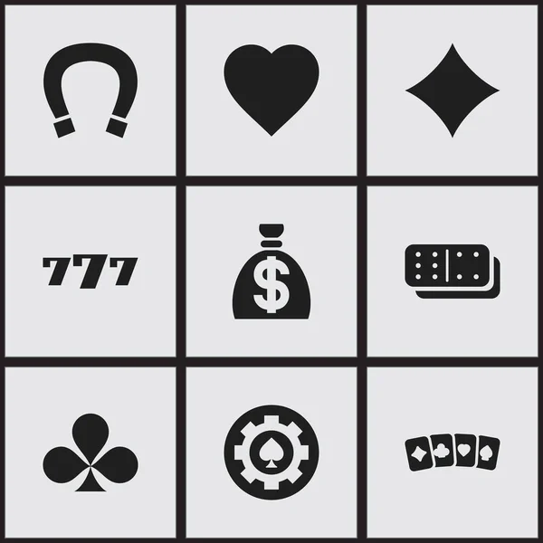 Set de 9 iconos de juego editables. Incluye símbolos como Lucky Seven, Love, Card Suits y más. Puede ser utilizado para el diseño de la tela, móvil, interfaz de usuario e infografía . — Archivo Imágenes Vectoriales