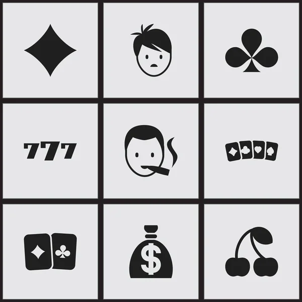 Set de 9 iconos editables del casino. Incluye símbolos como Lucky Seven, Rhombus, Moneybag y más. Puede ser utilizado para el diseño de la tela, móvil, interfaz de usuario e infografía . — Archivo Imágenes Vectoriales