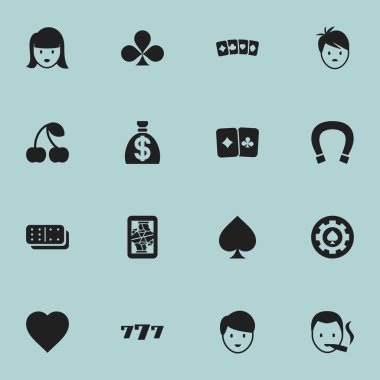16 düzenlenebilir kumar simgeler kümesi. Blackjack, çocuk, Shamrock ve daha fazlası gibi simgeler içerir. Web, mobil, UI ve Infographic tasarımı için kullanılabilir.