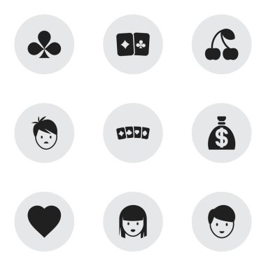 9 düzenlenebilir oyun simgeler kümesi. Kadın yüzü, sevgi, çocuk ve daha fazla gibi simgeler içerir. Web, mobil, UI ve Infographic tasarımı için kullanılabilir.