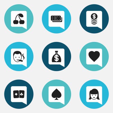 9 düzenlenebilir heyecan simgeler kümesi. Kadın yüzü, Sigara içen, sevgi ve daha fazla gibi simgeler içerir. Web, mobil, UI ve Infographic tasarımı için kullanılabilir.