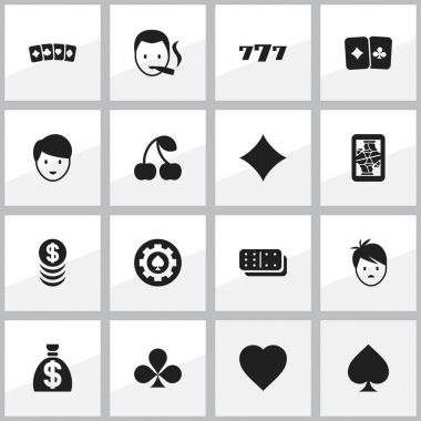 16 düzenlenebilir heyecan simgeler kümesi. Kart takım elbise, Rhombus, kart çift ve daha fazlası gibi simgeler içerir. Web, mobil, UI ve Infographic tasarımı için kullanılabilir.