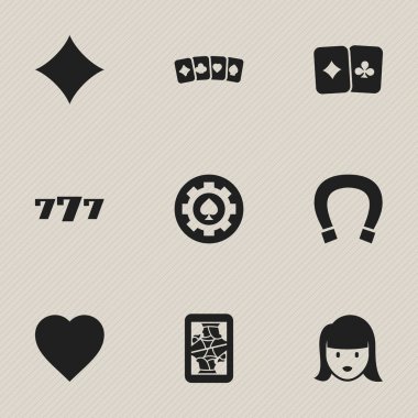 9 düzenlenebilir oyun simgeler kümesi. Kadın yüzü, Rhombus, kart çift ve daha fazlası gibi simgeler içerir. Web, mobil, UI ve Infographic tasarımı için kullanılabilir.