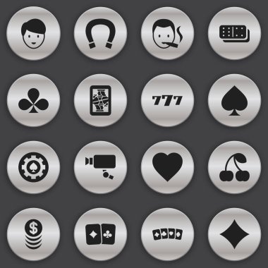 16 düzenlenebilir kumar simgeler kümesi. Casino işçi, Bones oyun, şans tılsımı ve daha fazlası gibi simgeler içerir. Web, mobil, UI ve Infographic tasarımı için kullanılabilir.