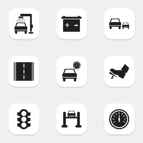 9 düzenlenebilir araç simgeler kümesi. Otoyol, oto Servisi, otomobil ve daha fazlası gibi simgeler içerir. Web, mobil, UI ve Infographic tasarımı için kullanılabilir.