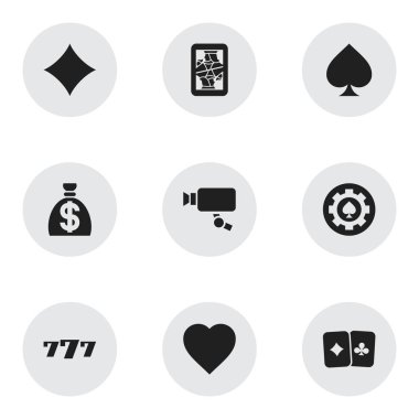 9 düzenlenebilir Casino simgeler kümesi. Şanslı-7, siyah kalp, Blackjack ve daha fazlası gibi simgeler içerir. Web, mobil, UI ve Infographic tasarımı için kullanılabilir.