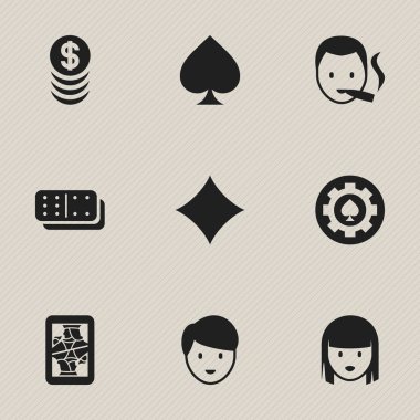 9 düzenlenebilir kumar simgeler kümesi. Casino işçi, yığılmış para, Blackjack ve daha fazlası gibi simgeler içerir. Web, mobil, UI ve Infographic tasarımı için kullanılabilir.