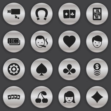 16 düzenlenebilir kumar simgeler kümesi. Sigara içen, siyah kalp, üst üste para ve daha fazla sıra simgeler içerir. Web, mobil, UI ve Infographic tasarımı için kullanılabilir.