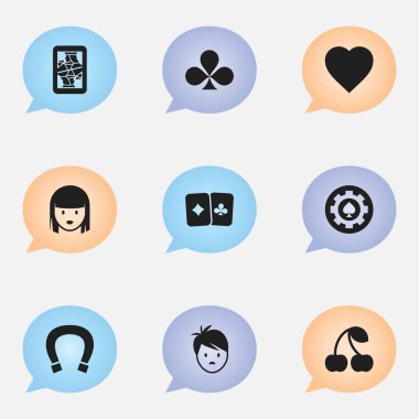 9 düzenlenebilir kumar simgeler kümesi. Blackjack, çocuk, kart çift ve daha fazlası gibi simgeler içerir. Web, mobil, UI ve Infographic tasarımı için kullanılabilir.